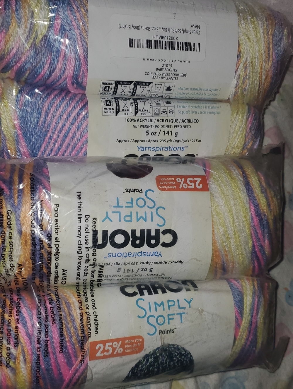 Caron Simply Soft Paints Baby Brights Acrylic Yarn - Multicolor